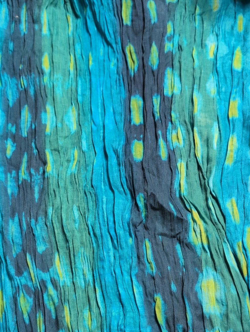 Vibrant Teal & Aqua Crinkle Scarf with Yellow Accents